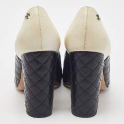 Pre Owned Chanel Black/Cream Quilted Leather CC Pumps Size 38