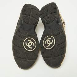 Chanel Gold/Black Leather and Tweed CC Low Top Sneakers Size 37