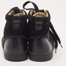 Pre Owned Chanel Black Leather and Suede CC High Top Sneakers Size 37