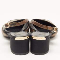 Pre Owned Chanel Brown/Black Leather and Canvas Slingback Pumps Size 37