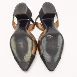 Pre Owned Chanel Brown/Black Leather and Canvas Slingback Pumps Size 37