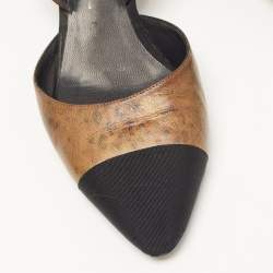 Pre Owned Chanel Brown/Black Leather and Canvas Slingback Pumps Size 37