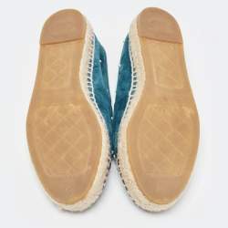 Pre Owned Chanel Green/Black Suede Faux Pearl CC Espadrille Flats Size 37