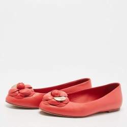 Chanel Red Leather Camelia Ballet Flats Size 37.5