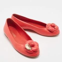 Chanel Red Leather Camelia Ballet Flats Size 37.5