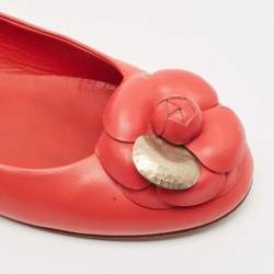 Chanel Red Leather Camelia Ballet Flats Size 37.5