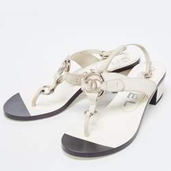 Chanel White Leather Slingback Sandals Size 37