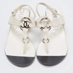 Chanel White Leather Slingback Sandals Size 37