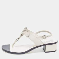 Chanel White Leather Slingback Sandals Size 37