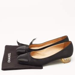 Chanel Black Satin Block Heel Pumps Size 37.5
