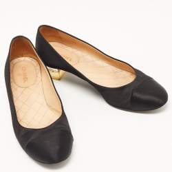 Chanel Black Satin Block Heel Pumps Size 37.5