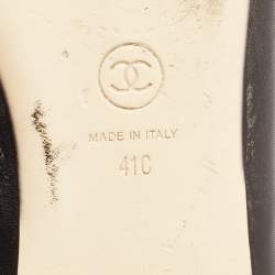 Pre Owned Chanel Black Leather CC Camelia Ballet Flats Size 41