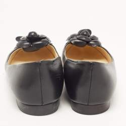 Pre Owned Chanel Black Leather CC Camelia Ballet Flats Size 41