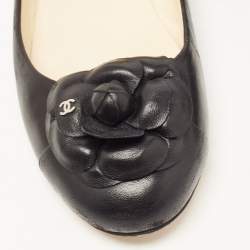 Pre Owned Chanel Black Leather CC Camelia Ballet Flats Size 41