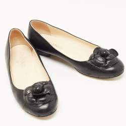 Pre Owned Chanel Black Leather CC Camelia Ballet Flats Size 41