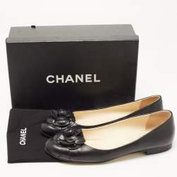 Pre Owned Chanel Black Leather CC Camelia Ballet Flats Size 41