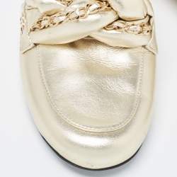 Chanel Gold Foil Leather Braided Chain Flat Mules Size 38.5