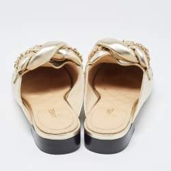 Chanel Gold Foil Leather Braided Chain Flat Mules Size 38.5
