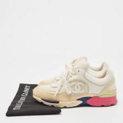Pre Owned Chanel Multicolor Leather and Mesh CC Low Top Sneakers Size 37.5
