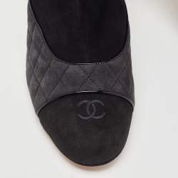 Chanel Black/Grey Quilted Suede CC Ankle Boots Size 42