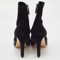 Chanel Black/Grey Quilted Suede CC Ankle Boots Size 42
