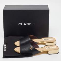 Pre Owned Chanel Black Leather Slide Sandals Size 41