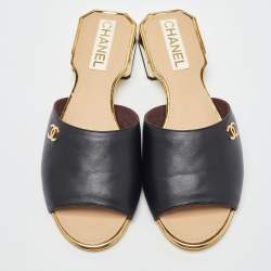 Pre Owned Chanel Black Leather Slide Sandals Size 41