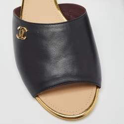 Pre Owned Chanel Black Leather Slide Sandals Size 41