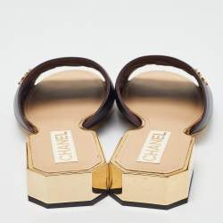 Pre Owned Chanel Black Leather Slide Sandals Size 41