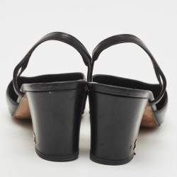 Chanel Black Leather And Canvas CC Slingback Pumps Size 37.5
