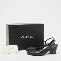 Chanel Black Leather And Canvas CC Slingback Pumps Size 37.5