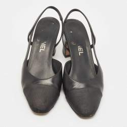 Chanel Black Leather And Canvas CC Slingback Pumps Size 37.5