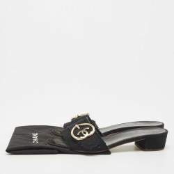 Chanel Black Canvas Logo Slides Size 41.5