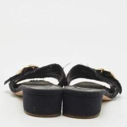 Chanel Black Canvas Logo Slides Size 41.5