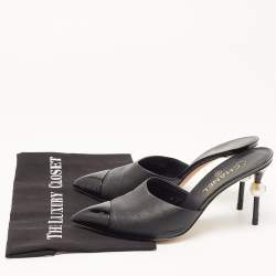 Chanel Black Leather and Patent CC Pearl Heel Pointed Toe Mules Size 40
