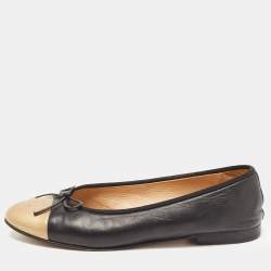 Chanel Black/Gold Leather CC Ballet Flats Size 40.5