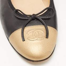 Chanel Black/Gold Leather CC Ballet Flats Size 40.5