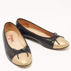 Chanel Black/Gold Leather CC Ballet Flats Size 40.5