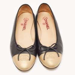 Chanel Black/Gold Leather CC Ballet Flats Size 40.5