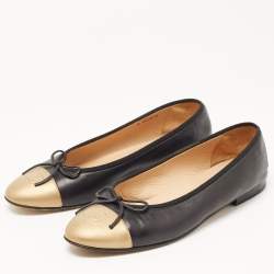 Chanel Black/Gold Leather CC Ballet Flats Size 40.5