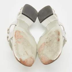 Chanel Silver Leather Embellished Slide Sandals Size 36
