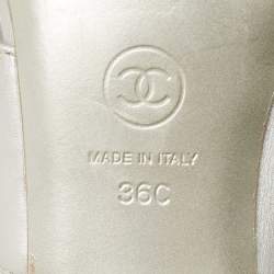 Chanel Silver Leather Embellished Slide Sandals Size 36
