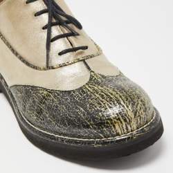 Chanel Beige/Green Suede and Texture Leather Oxfords Size 39