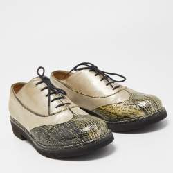 Chanel Beige/Green Suede and Texture Leather Oxfords Size 39