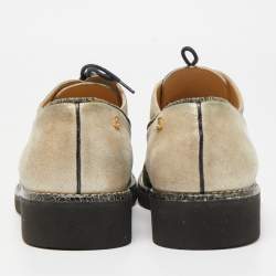Chanel Beige/Green Suede and Texture Leather Oxfords Size 39