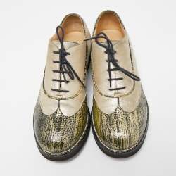 Chanel Beige/Green Suede and Texture Leather Oxfords Size 39