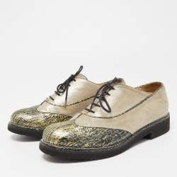 Chanel Beige/Green Suede and Texture Leather Oxfords Size 39