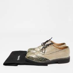 Chanel Beige/Green Suede and Texture Leather Oxfords Size 39