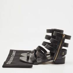 Chanel Black Leather Interlocking CC Logo Gladiator Sandals Size 38