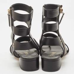 Chanel Black Leather Interlocking CC Logo Gladiator Sandals Size 38